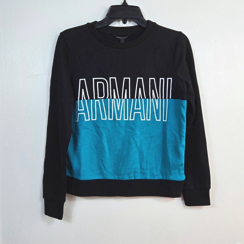 AX Armani Exchange Womens Black Colorblock Logo Crewneck Sweatshirt Small NWT